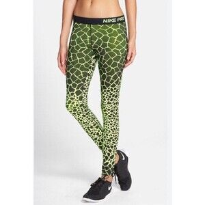 NIKE‎ PRO Neon Green Pro Engineered Dri-Fit Giraffe Print Leggings Size Small